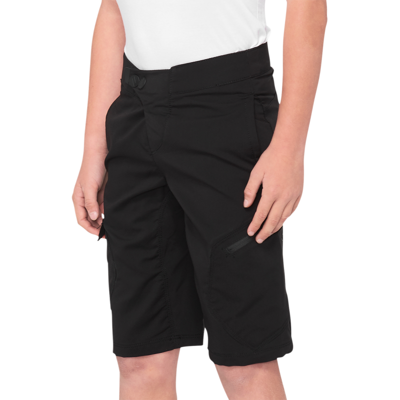 100% RIDECAMP YOUTH SHORTS Black Front - Driven Powersports