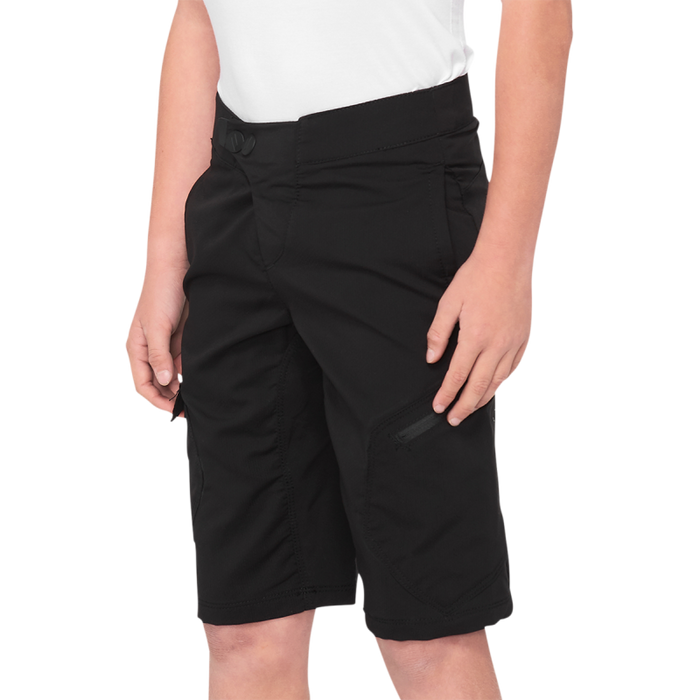 100% RIDECAMP YOUTH SHORTS Black Front - Driven Powersports