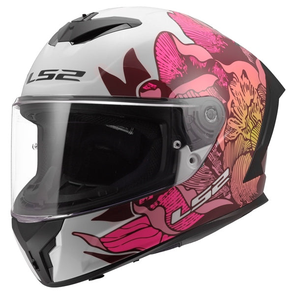 LS2 Rapid III Full-Face Helmet Poppies II White/Pink XS - Driven Powersports