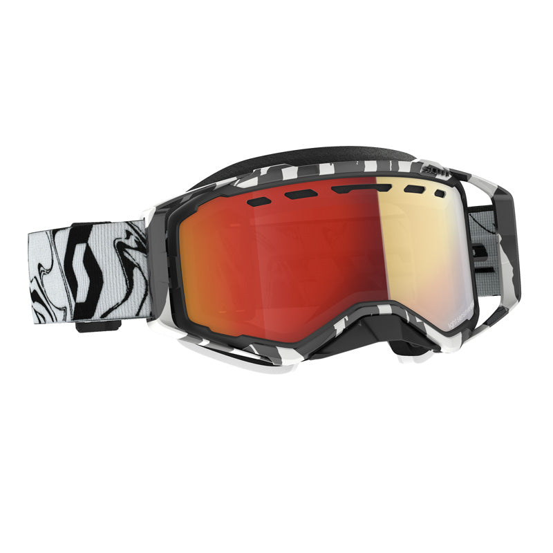 SCOTT USA PROSPECT SNOWMOBILE GOGGLES (MARBLE BLACK/WHITE - LIGHT SENSITIVE RED CHROME) Red - Driven Powersports