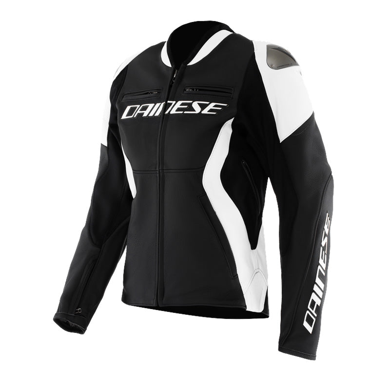 RACING 5 LADY LEATHER JACKET BLACK/WHITE 38 Black/White 38 - Driven Powersports