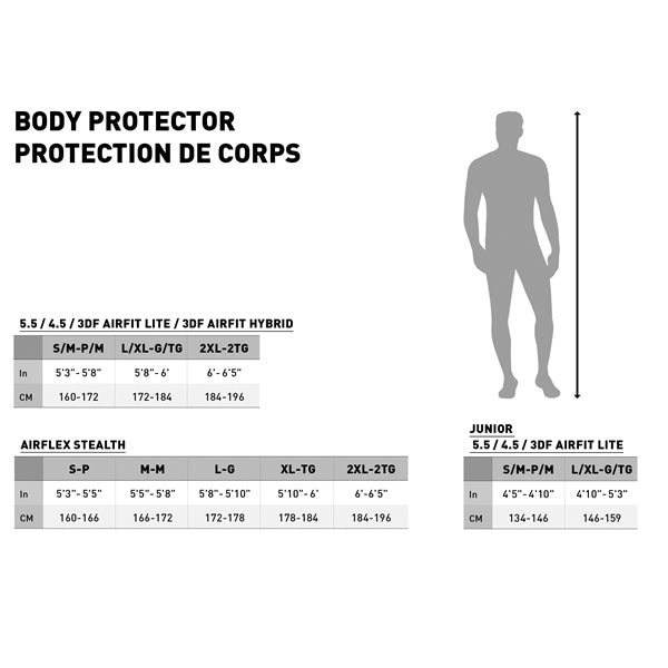 Leatt 3DF Airfit Evo Body Protector Size Chart - Driven Powersports