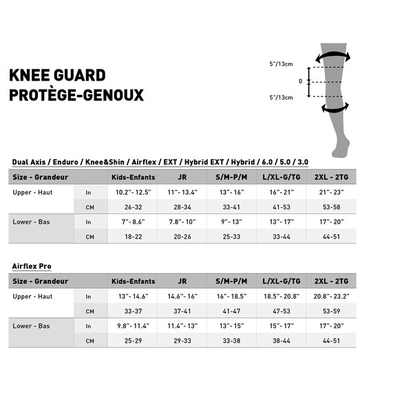 Leatt Dual Axis Knee Guard Size Chart - Driven Powersports
