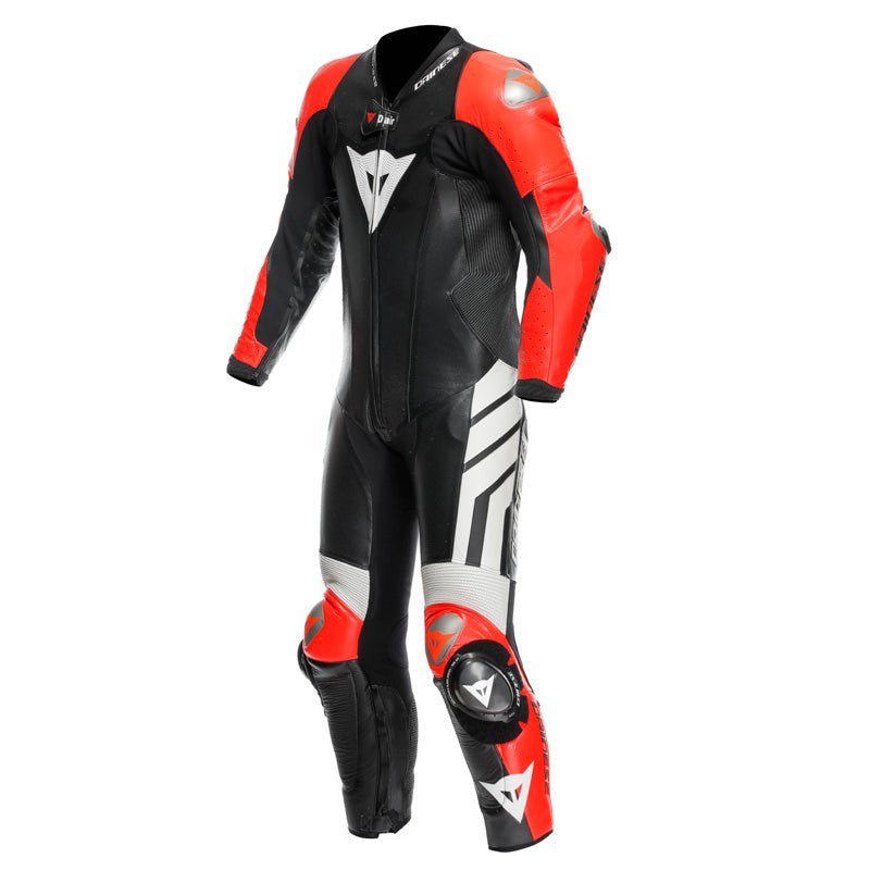 DAINESE MUGELLO 3 PERF. D - AIR 1PC LEATHER SUIT BLACK/FLUO - RED/WHITE (44) - DRIVEN Canada's Powersports 80510195301721D10040 - W12 - 44