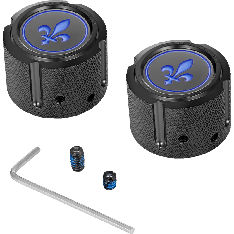FIGURATI DESIGNS BLUE FLEUR - DE - LIS FRONT AXLE NUT COVER - DRIVEN Canada's Powersports FD05 - FAC - BK
