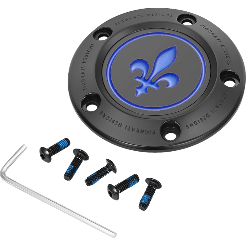 FIGURATI DESIGNS BLUE FLEUR - DE - LIS TWIN CAM TIMING COVER - DRIVEN Canada's Powersports FD05 - TC - 5H - BK