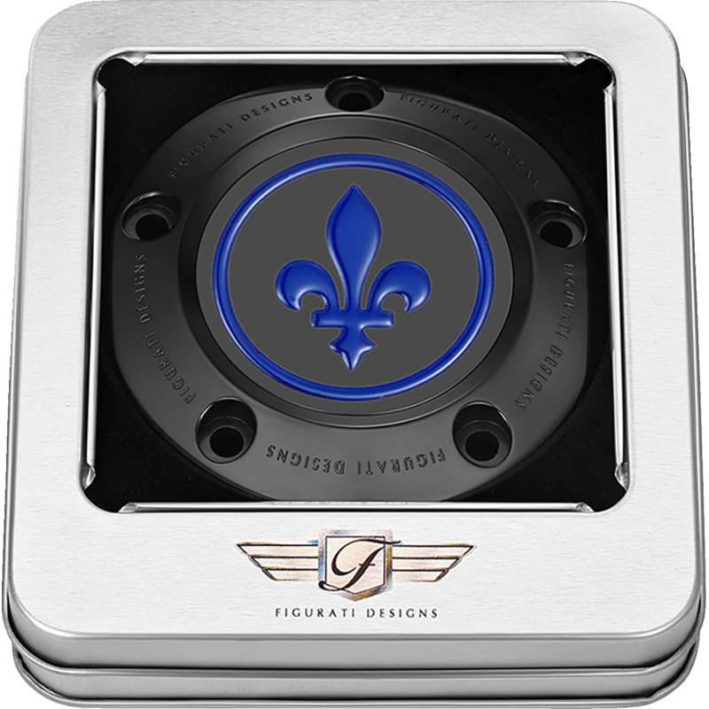 FIGURATI DESIGNS BLUE FLEUR - DE - LIS TWIN CAM TIMING COVER - DRIVEN Canada's Powersports FD05 - TC - 5H - BK