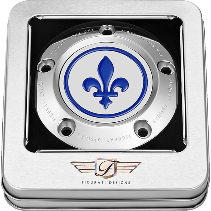 FIGURATI DESIGNS BLUE FLEUR - DE - LIS TWIN CAM TIMING COVER - DRIVEN Canada's Powersports FD05 - TC - 5H - SS