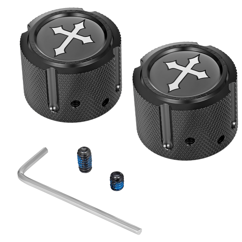 FIGURATI DESIGNS FRONT AXLE NUT COVERS WITH CROSS - DRIVEN Canada's Powersports FD41 - FAC - BLK