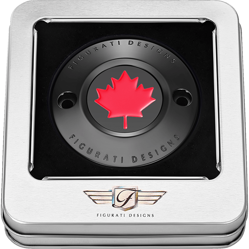 FIGURATI DESIGNS RED MAPLE LEAF TIMING COVER M8 - DRIVEN Canada's Powersports FD03 - TC - 2H - BK