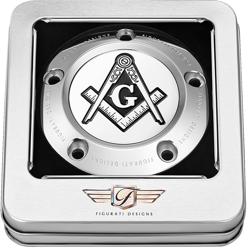 FIGURATI DESIGNS TIMING COVER WITH MASONIC EMBLEM, 5 - HOLE - DRIVEN Canada's Powersports FD42 - TC - 5H - SS