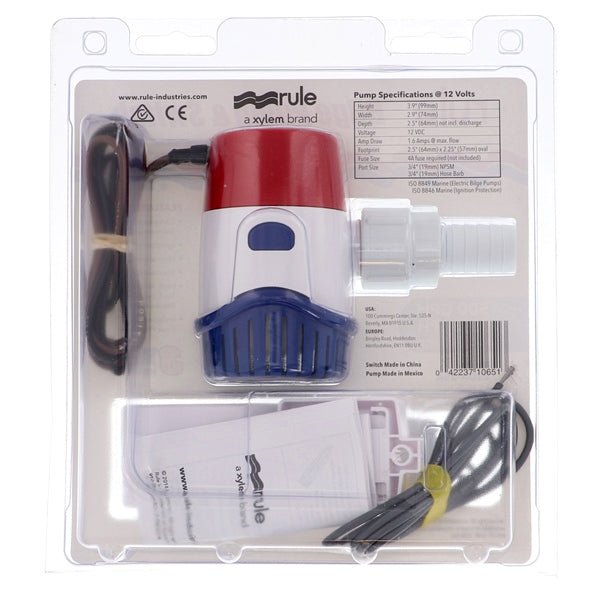 JABSCORULE 500 GPH STANDARD BILGE PUMP KIT WITH FLOAT SWITCH (25DA - 35A) - DRIVEN Canada's Powersports 04223710651325DA - 35A