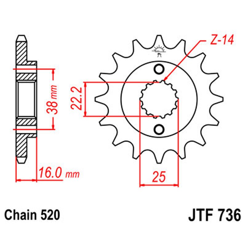 JT SPROCKETS SPROCKET FRONT 520 14T (JTF736.14) - DRIVEN Canada's Powersports 824225205671JTF736.14