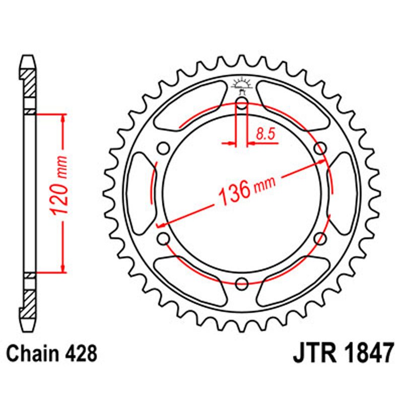 JT SPROCKETS SPROCKET REAR 428 51T (JTR1847.51) - DRIVEN Canada's Powersports 824225301663JTR1847.51