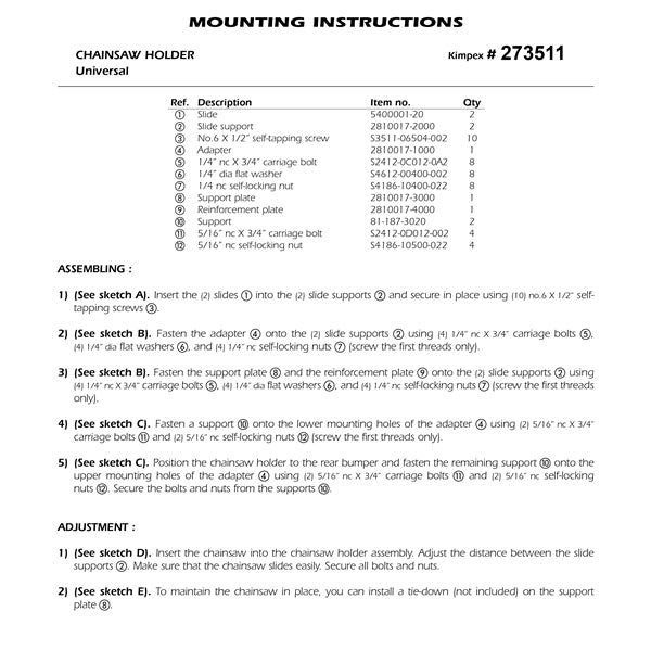 KIMPEX CHAINSAW BRACKET (2810017/18) - DRIVEN Canada's Powersports 7794206978782810017/18