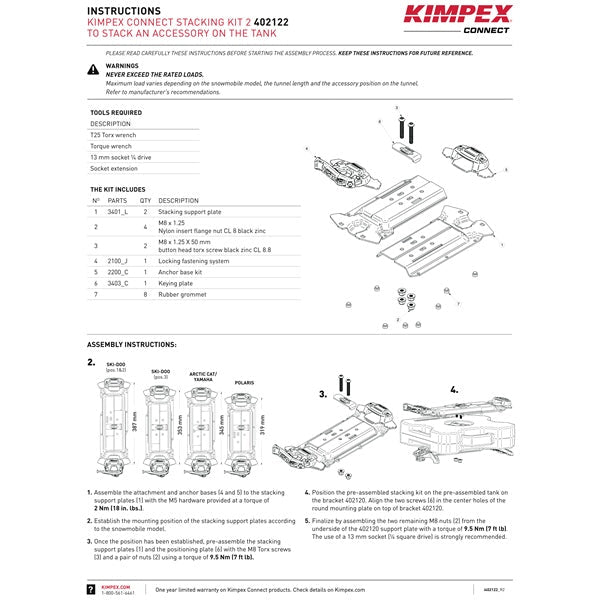 KIMPEX CONNECT STACKING KIT 2 DESIGNED TO STACK AN ACCESSORY ON THE TANK (402222) - DRIVEN Canada's Powersports 779421895655402222