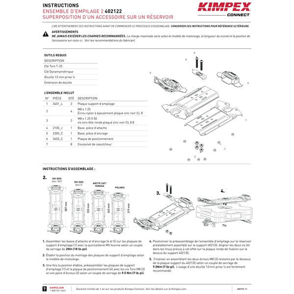 KIMPEX CONNECT STACKING KIT 2 DESIGNED TO STACK AN ACCESSORY ON THE TANK (402222) - DRIVEN Canada's Powersports 779421895655402222