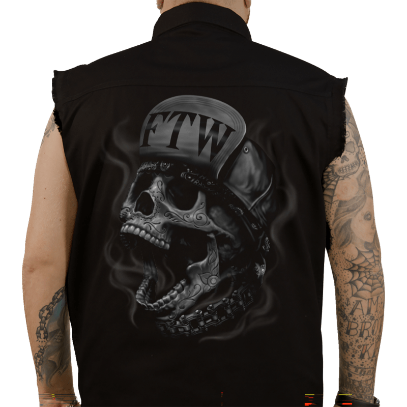 LETHAL THREAT FTW SKULL PRNT SLEEVELSS BUTTDWN SHRT LGE - DRIVEN Canada's Powersports CO60193L