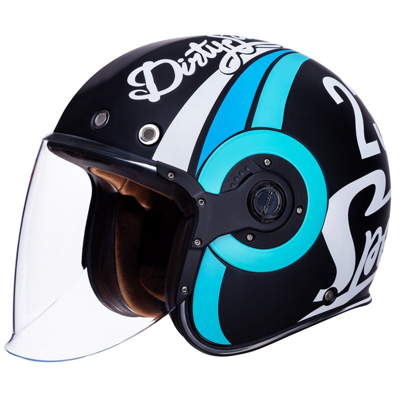 SMK HELMETS RETRO JET HELMET SPEED TT BLACK/WHITE/BLUE (MATTE) (S) - DRIVEN Canada's Powersports 89026134246291000031531