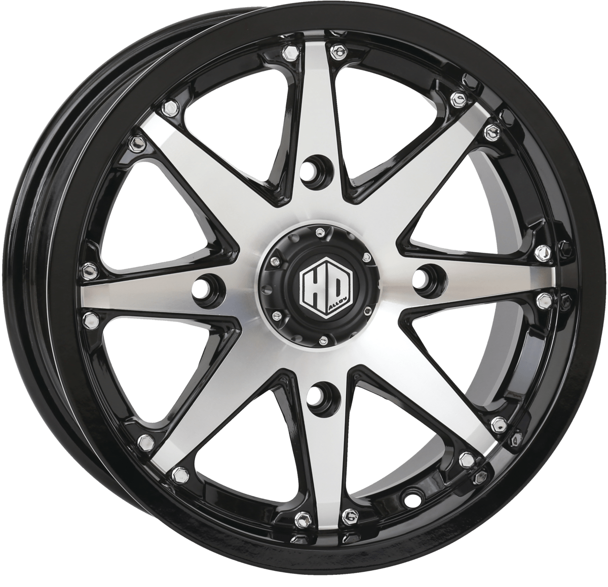 STI HD10 Alloy 12X7 4/110 2+5 Gloss Black/Machined W1 - DRIVEN Canada's Powersports 12HD1001