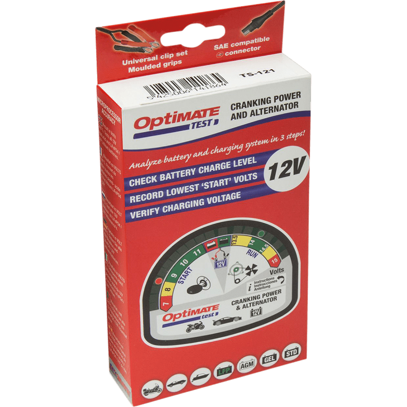 TECMATE OPTIMATE TEST CRANKING, ALTERNATOR & LEAD BATTERY TESTER (TS - 121) - DRIVEN Canada's Powersports 5425006141864TS - 121