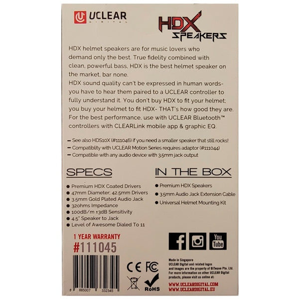 UCLEAR HELMET SPEAKER HDX (111045) - Driven Powersports