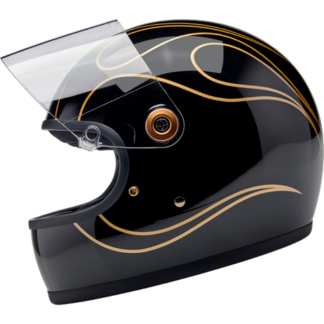 BILTWELL HELMET GRINGO S Black Flame Left Side - Driven Powersports
