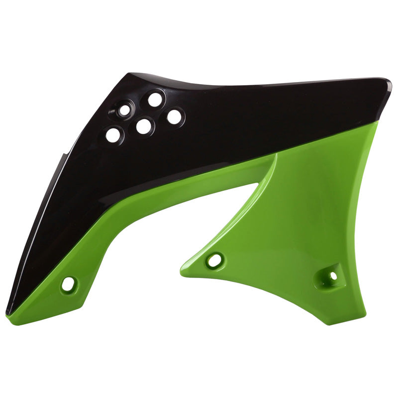 POLISPORT RADIATOR SCOOPS KAWASAKI (BLACK/GREEN) Black/Green - Driven Powersports