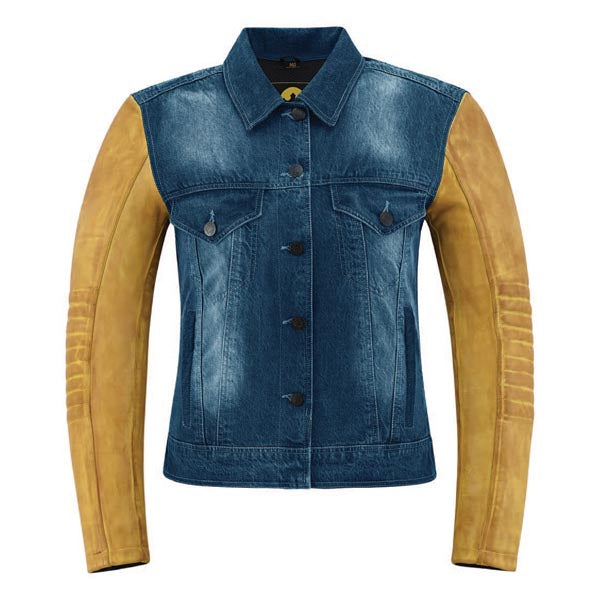 Helgrade Women's Upton Leather and Denim Jacket Tan/Blue 2XL Women's - Driven Powersports