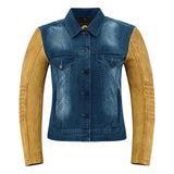 Helgrade Women's Upton Leather and Denim Jacket Tan/Blue 2XL Women's - Driven Powersports