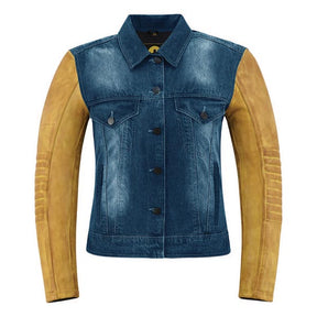 Helgrade Women's Upton Leather and Denim Jacket Tan/Blue 2XL Women's - Driven Powersports