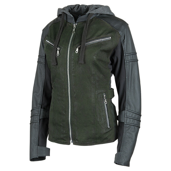 Speed & Strength Speed And Strength Women's Street Savvy Leather & Waxed Canvas Moto Jacket Olive XS Women's - Driven Powersports
