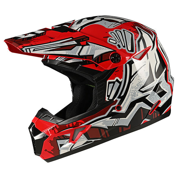 GMax MX46 Tag MX Helmet Gloss Red/Silver/Grey Youth Small - Driven Powersports