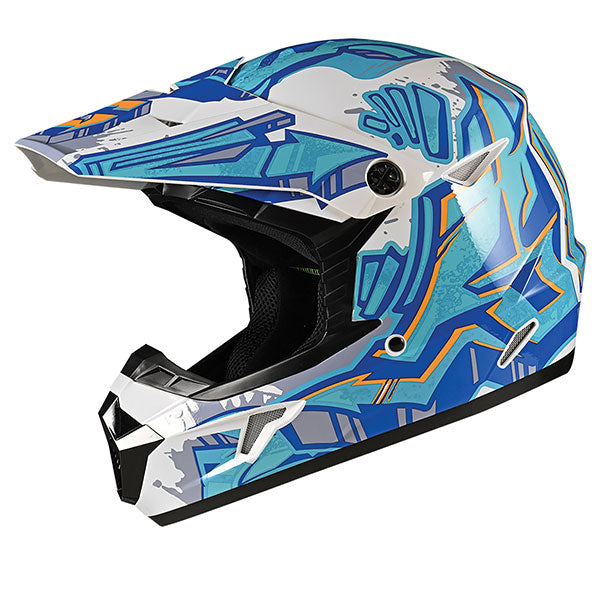 GMax MX46 Tag MX Helmet Gloss White/Blue/Grey 3XL - Driven Powersports