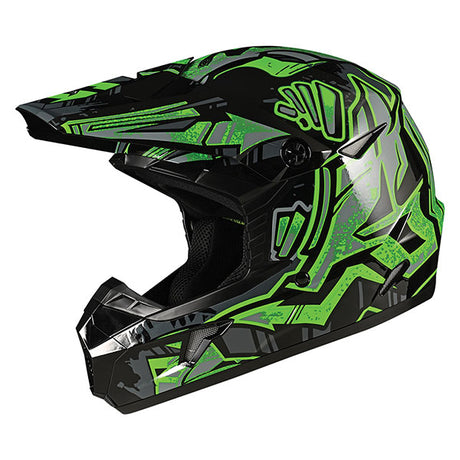 GMax MX46 Tag MX Helmet Gloss Black/Grey/Green Youth Large - Driven Powersports