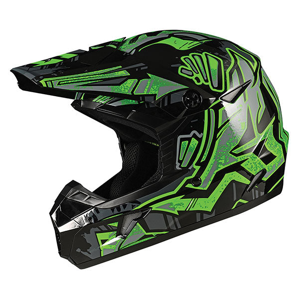GMax MX46 Tag MX Helmet Gloss Black/Grey/Green Medium - Driven Powersports