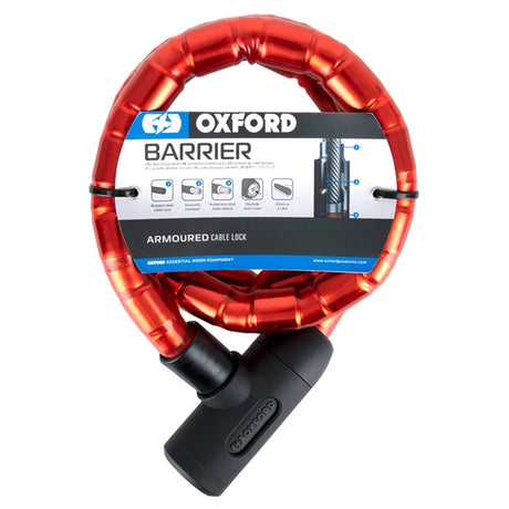 Oxford Barrier Armoured Cable Lock Red - Driven Powersports