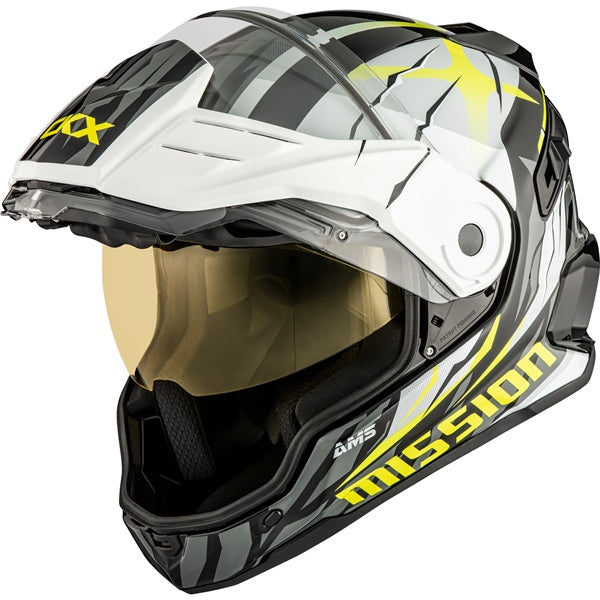 CKX Mission Free-Face Helmet Claw Double White, Gray, Glossy Lime 2XL Double Shield - Driven Powersports