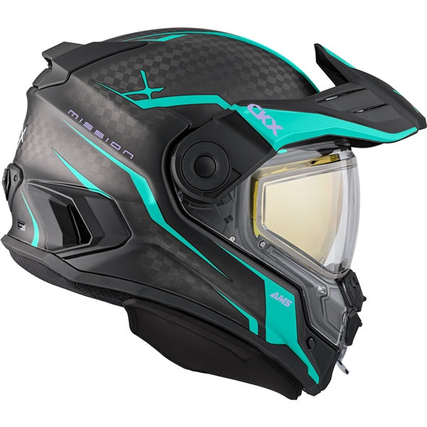 CKX Mission Free-Face Helmet - Carbon Fury Electric Turquoise 2XL - Driven Powersports