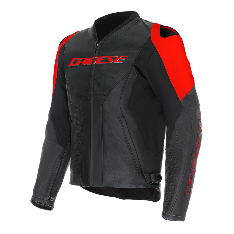 Dainese Racing 5 Perf Leather Jacket Black/Red Fluo 44