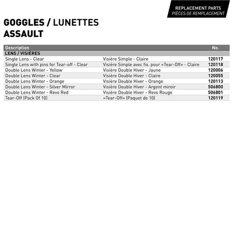 CKX Assault Goggles, Winter Size Chart - Driven Powersports
