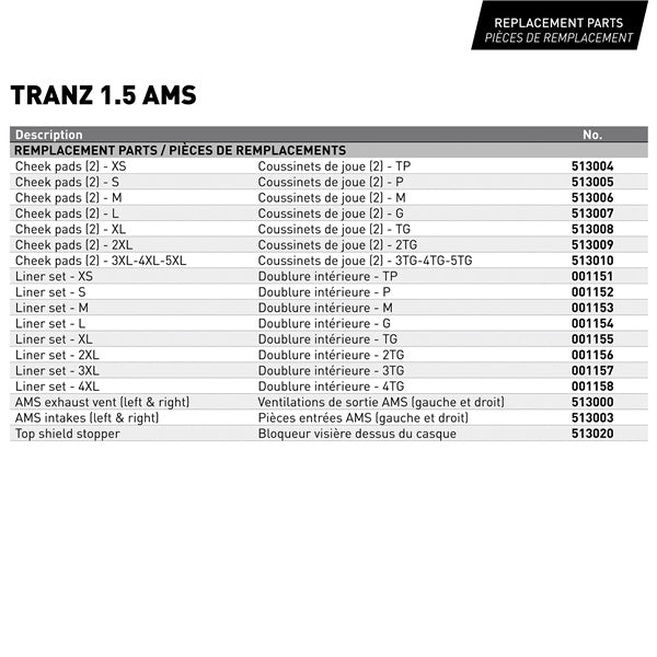 CKX Tranz 1.5 AMS Modular Helmet Solid Double Size Chart - Driven Powersports