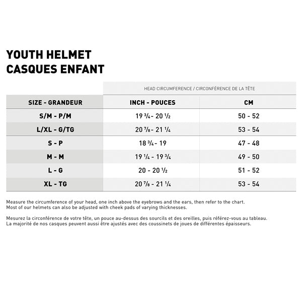 CKX TX019Y Off-Road Helmet Gleam Size Chart - Driven Powersports