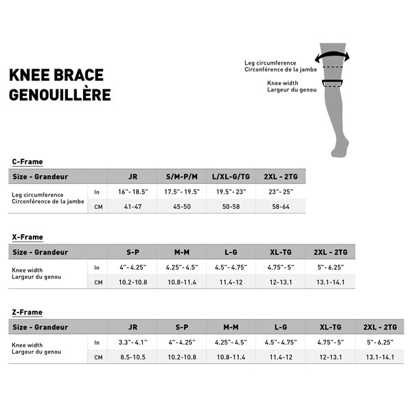 Leatt C-FramePro Carbon Knee Brace Size Chart - Driven Powersports