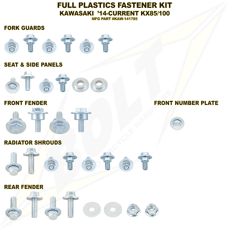 BOLT KAWASAKI FULL PLASTICS FASTENER KIT (KAW - 141785) - DRIVEN Canada's Powersports 819648022172KAW - 141785