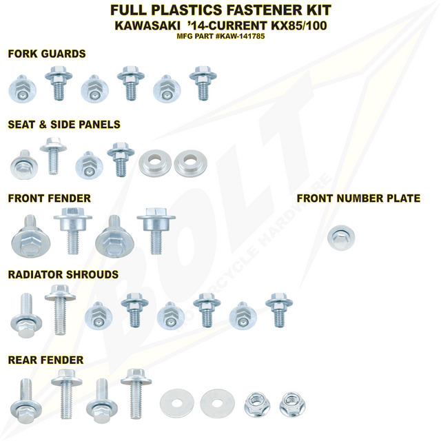 BOLT KAWASAKI FULL PLASTICS FASTENER KIT (KAW - 141785) - DRIVEN Canada's Powersports 819648022172KAW - 141785