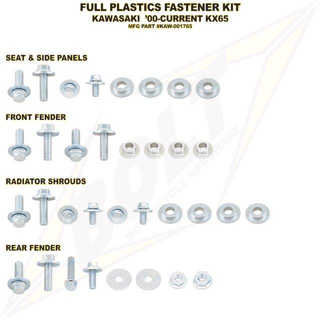 BOLT KAWASAKI FULL PLASTICS FASTENER KIT (KAW - 001765) - DRIVEN Canada's Powersports 819648022134KAW - 001765