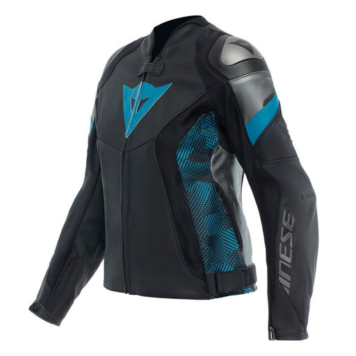 DAINESE AVRO 5 LEATHER JACKET WMN - BLACK/TEAL/ANTHRACITE (48) (15300002-36L-48) - Driven Powersports Inc.805101963987515300002-36L-48