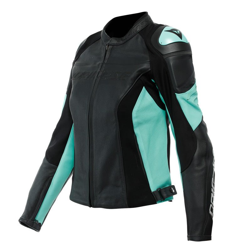 DAINESE RACING 4 LADY LEATHER JACKET PERF BLACK/AQUA - GREEN (48) (2533849 - 26F - 48) - DRIVEN Canada's Powersports 80510192975942533849 - 26F - 48