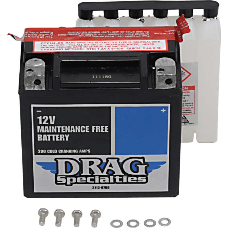 DRAG SPECIALTIES BATTERY YTX14LBSFT DRAG (CTX14L - BS FT) - DRIVEN Canada's Powersports CTX14L - BS FT